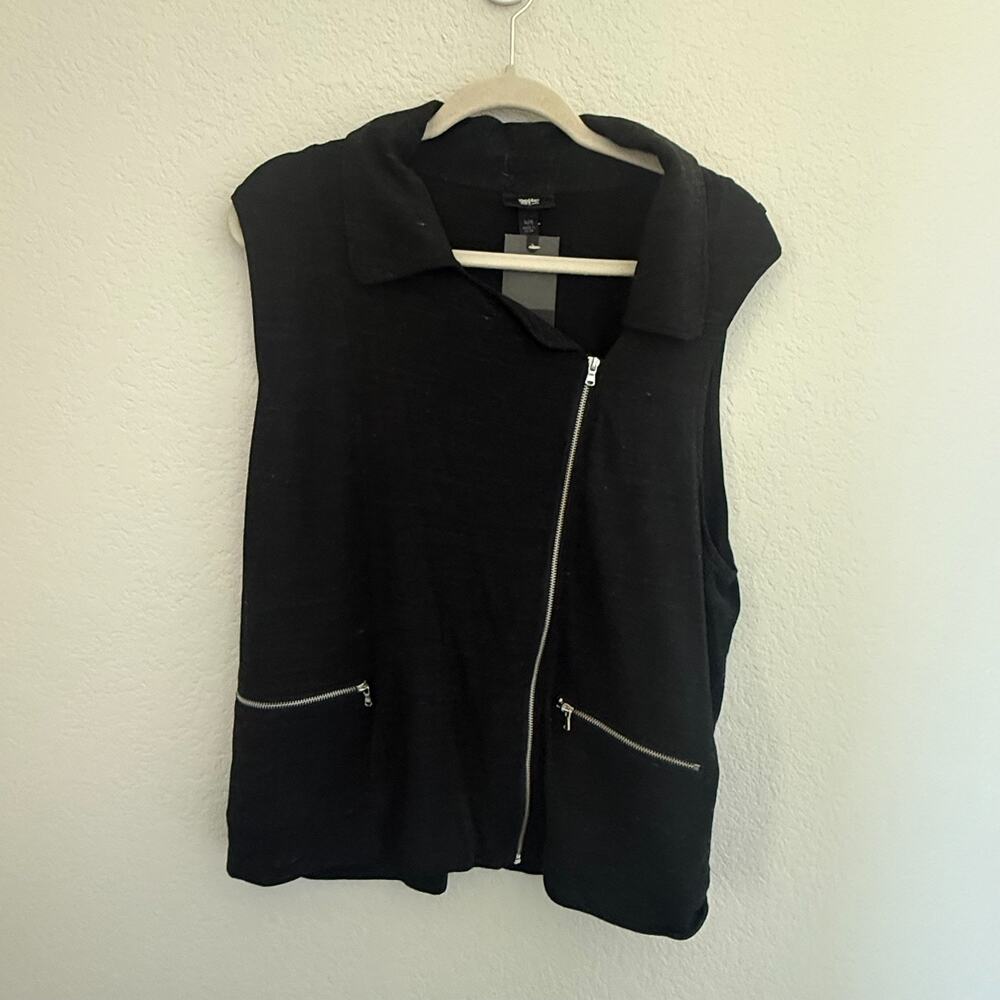 Women’s Black Asymmetrical Zip Moto Vest Collared, XL, Ebony Marled Utility NWT